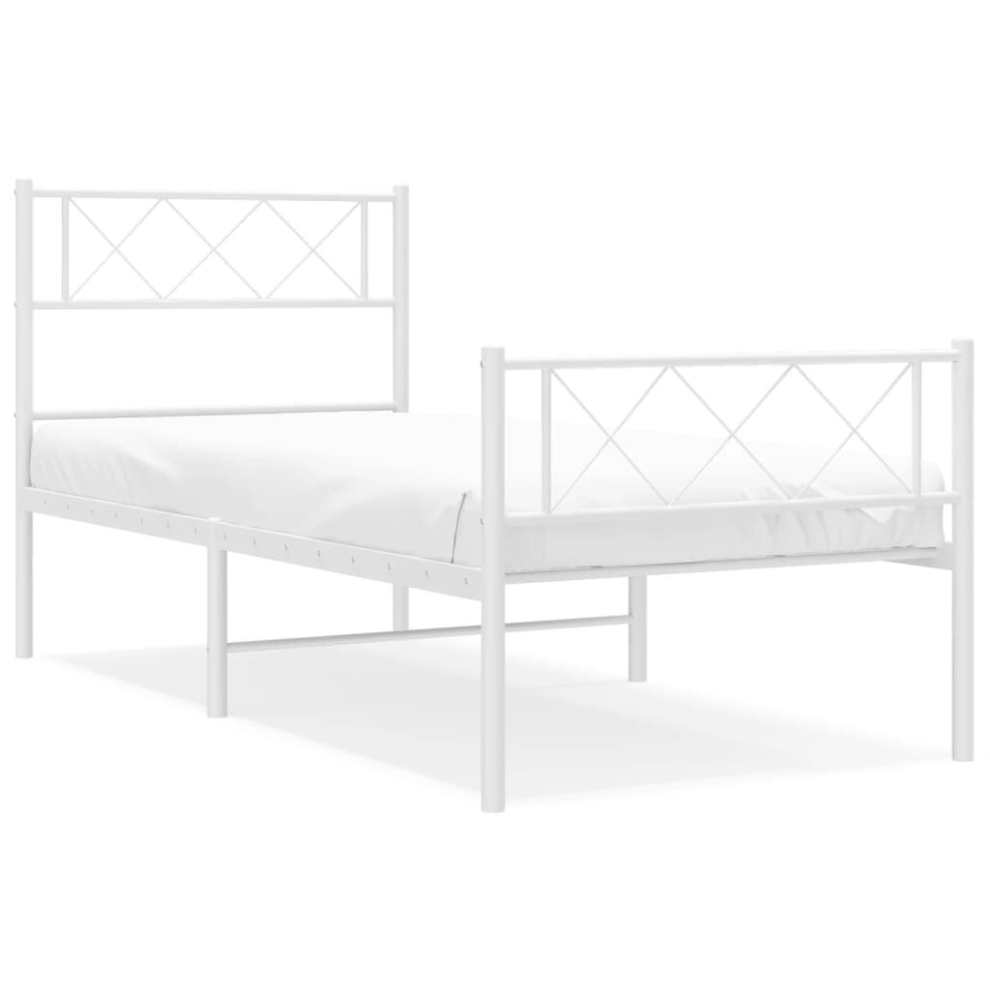 (white, 90 x 200 cm/with headboard & footboard) vidaXL Metal Bed Frame Bedroom Platform Bed Base Bedstead Mattress Foundation