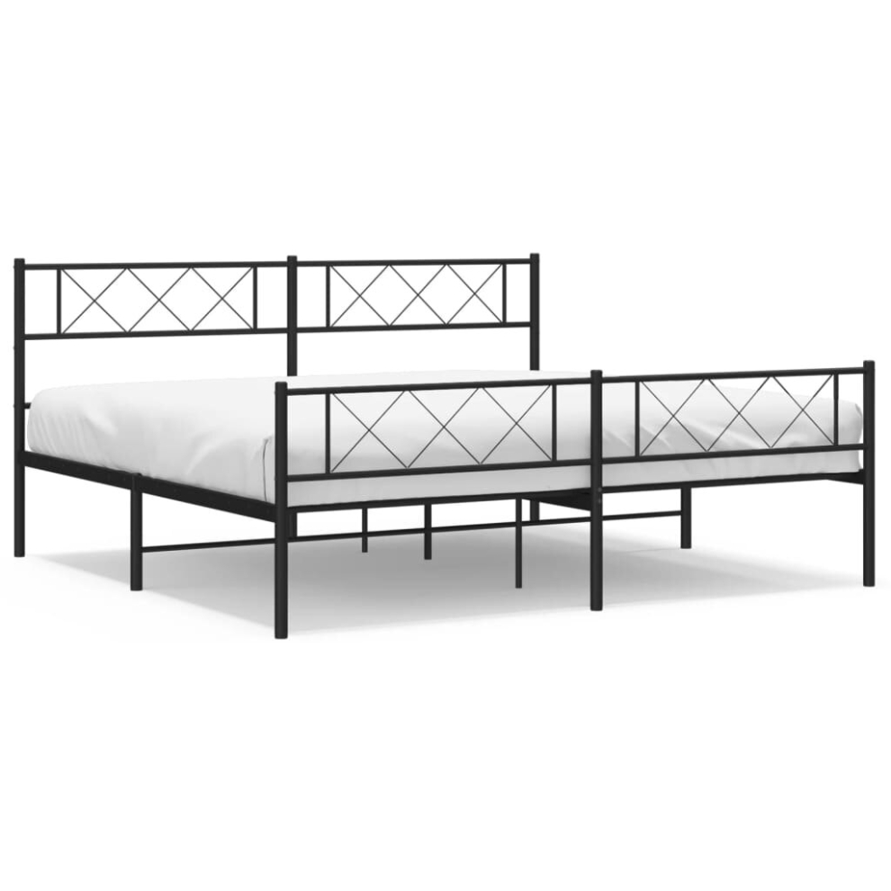 (black, 200 x 200 cm/with headboard & footboard) vidaXL Metal Bed Frame Bedroom Platform Bed Base Bedstead Mattress Foundation