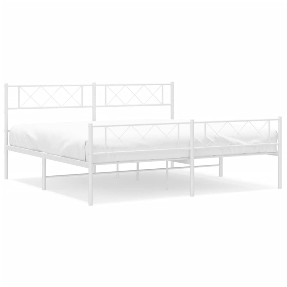 Vidaxl (White, 183 X 213 Cm/With Headboard & Footboard) Metal Bed Frame Bedroom Platform Bed Base Bedstead Mattress Foundation