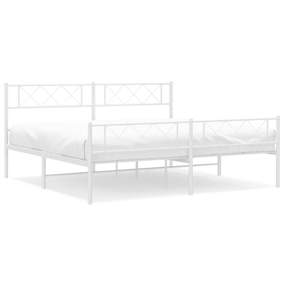 (white, 200 x 200 cm/with headboard & footboard) vidaXL Metal Bed Frame Bedroom Platform Bed Base Bedstead Mattress Foundation