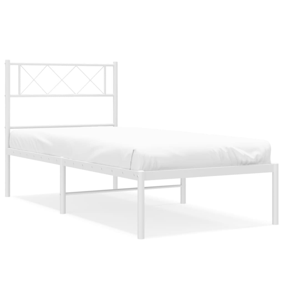 Vidaxl (White, 100 X 190 Cm/With Headboard) Metal Bed Frame Bedroom Platform Bed Base Bedstead Mattress Foundation