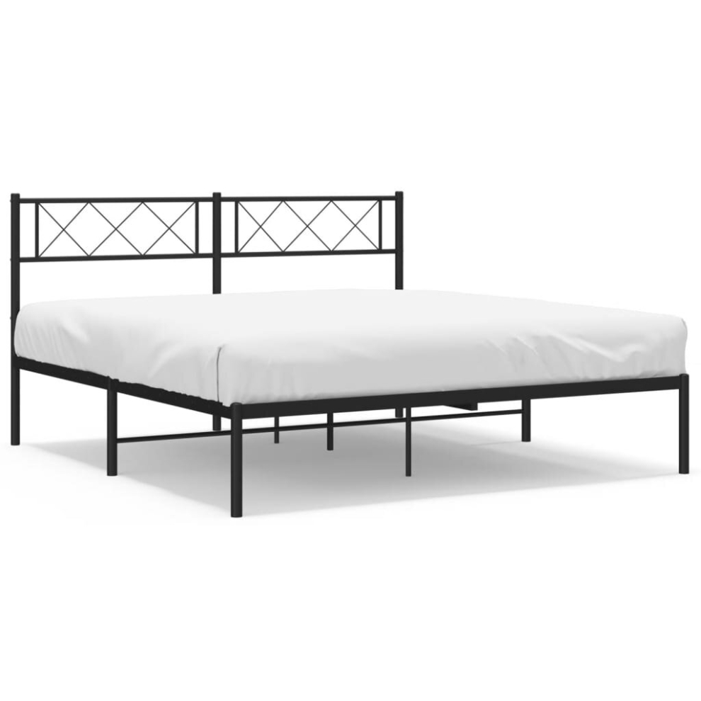 Vidaxl (Black, 135 X 190 Cm/With Headboard) Metal Bed Frame Bedroom Platform Bed Base Bedstead Mattress Foundation