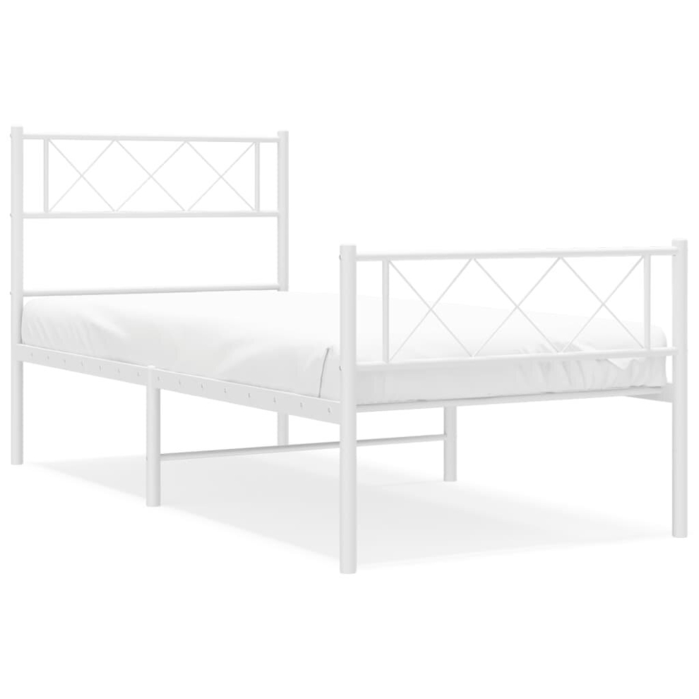 (white, 90 x 190 cm/with headboard & footboard) vidaXL Metal Bed Frame Bedroom Platform Bed Base Bedstead Mattress Foundation