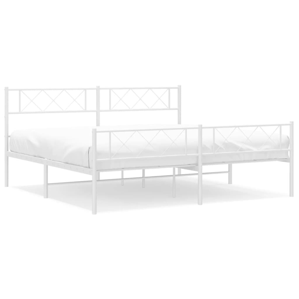 Vidaxl (White, 193 X 203 Cm/With Headboard & Footboard) Metal Bed Frame Bedroom Platform Bed Base Bedstead Mattress Foundation