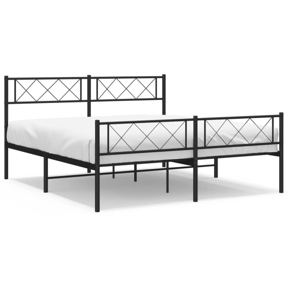 Vidaxl (Black, 150 X 200 Cm/With Headboard & Footboard) Metal Bed Frame Bedroom Platform Bed Base Bedstead Mattress Foundation
