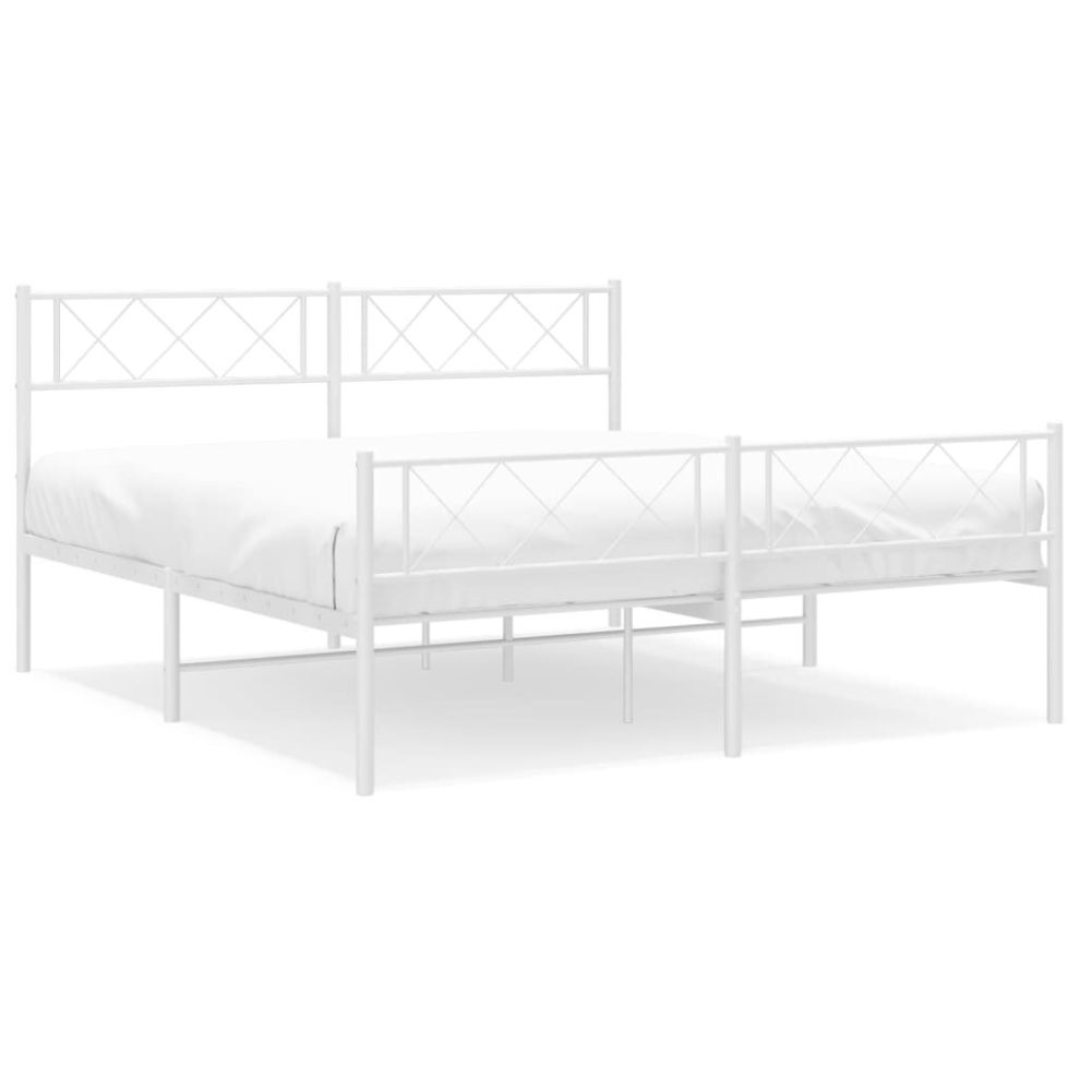 Vidaxl (White, 140 X 190 Cm/With Headboard & Footboard) Metal Bed Frame Bedroom Platform Bed Base Bedstead Mattress Foundation