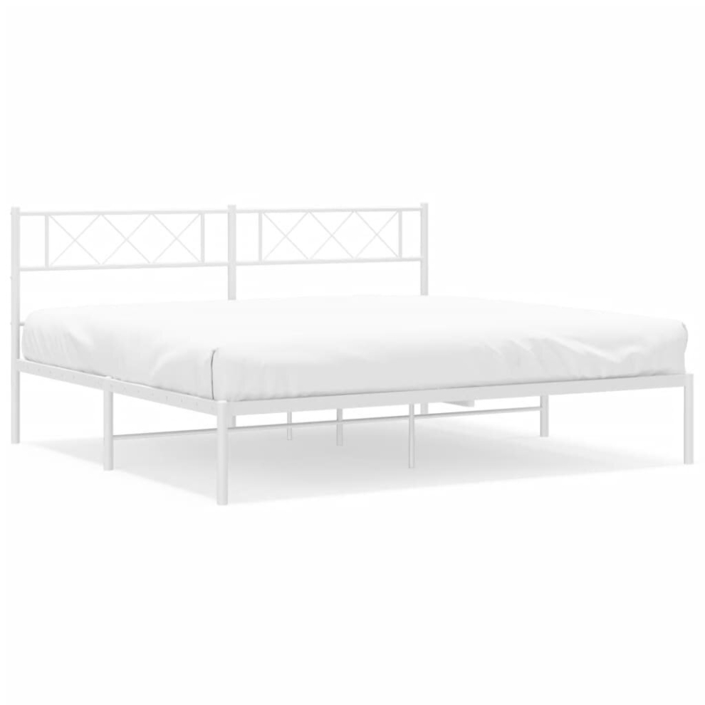 Vidaxl (White, 183 X 213 Cm/With Headboard) Metal Bed Frame Bedroom Platform Bed Base Bedstead Mattress Foundation