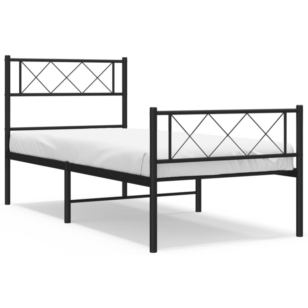 Vidaxl (Black, 100 X 200 Cm/With Headboard & Footboard) Metal Bed Frame Bedroom Platform Bed Base Bedstead Mattress Foundation
