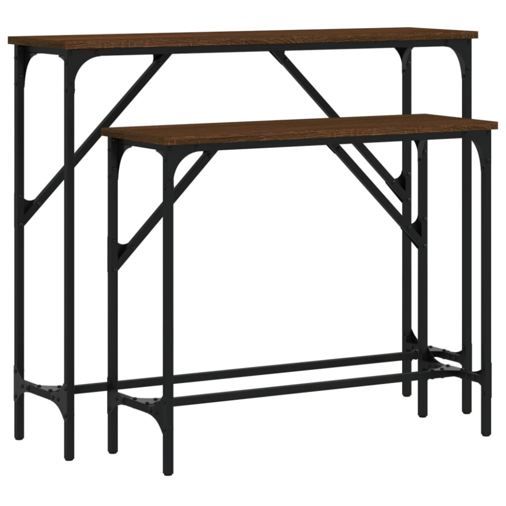 Vidaxl (Brown Oak) Console Table Side End Table Hallway Sofa Tables 2 Pcs Engineered Wood