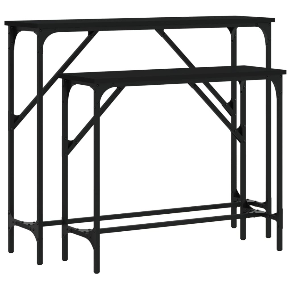 Vidaxl (Black) Console Table Side End Table Hallway Sofa Tables 2 Pcs Engineered Wood