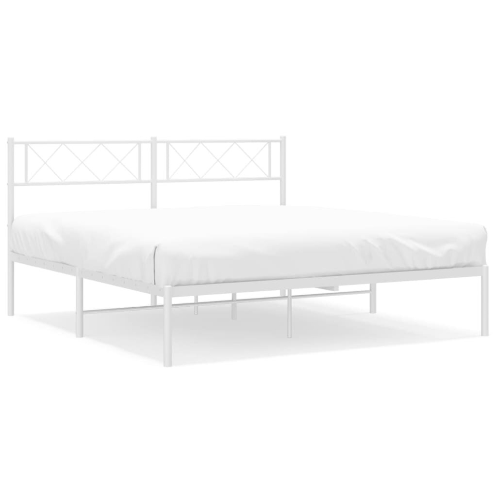 Vidaxl (White, 135 X 190 Cm/With Headboard) Metal Bed Frame Bedroom Platform Bed Base Bedstead Mattress Foundation
