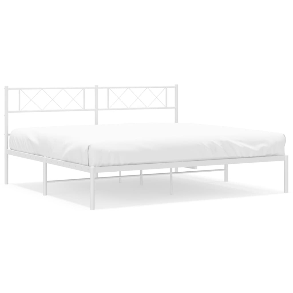 Vidaxl (White, 200 X 200 Cm/With Headboard) Metal Bed Frame Bedroom Platform Bed Base Bedstead Mattress Foundation