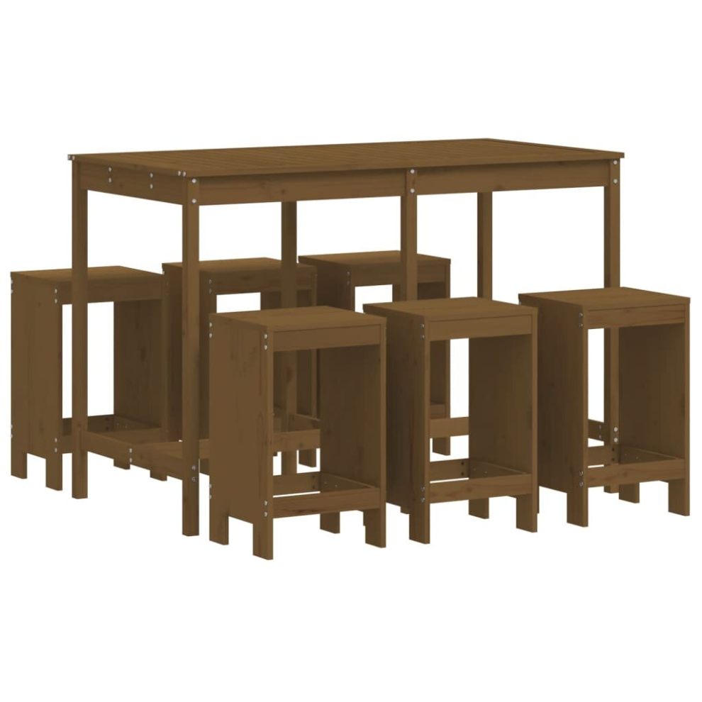 Vidaxl (Honey Brown Pine) Garden Bar Set Outdoor Bar Table Set Bar Stool 7 Piece Solid Wood Pine