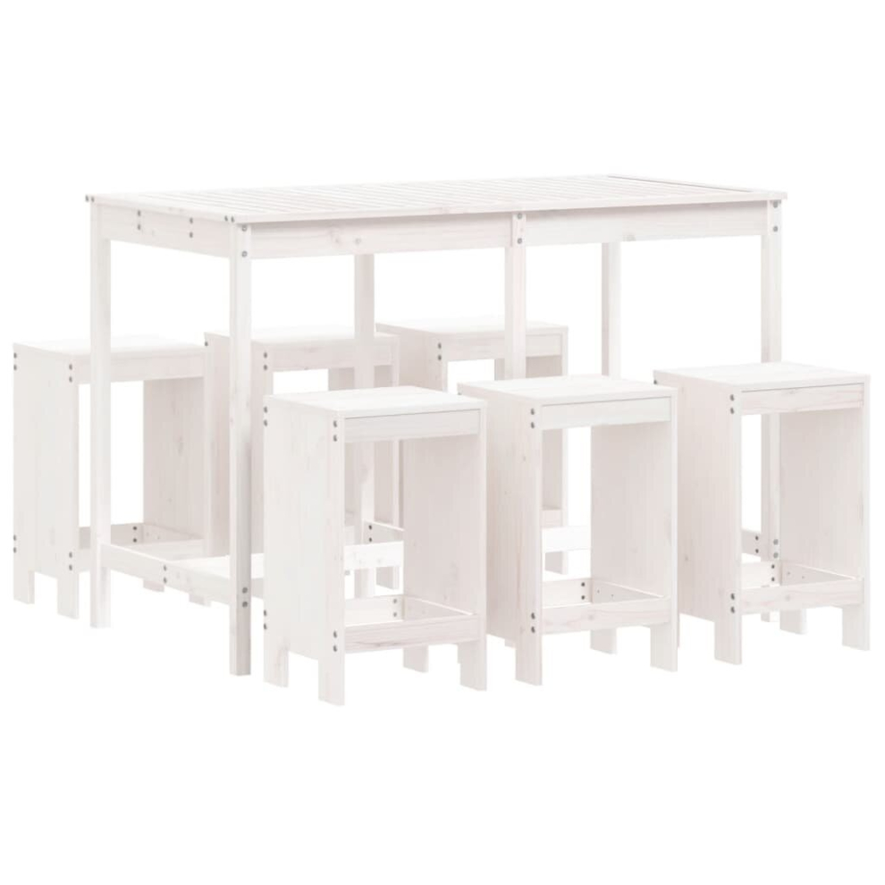 Vidaxl (White Pine) Garden Bar Set Outdoor Bar Table Set Bar Stool 7 Piece Solid Wood Pine