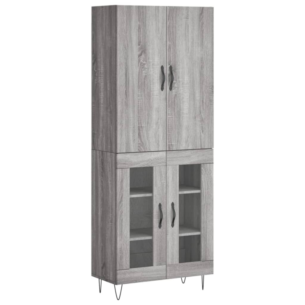 Vidaxl (Grey Sonoma, 2 Glass Doors) Highboard Sideboard Storage Cabinet Home Side Cabinet Engineered Wood