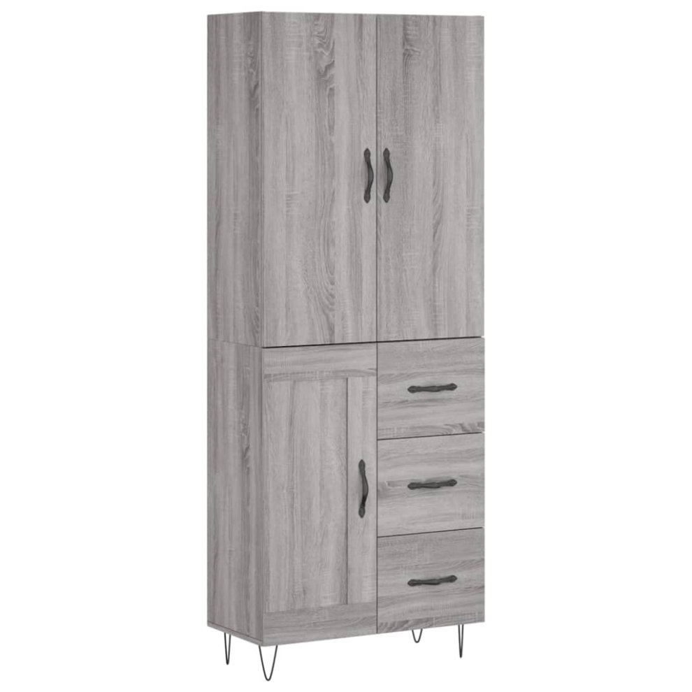 Vidaxl (Grey Sonoma, 1 Wood Door 3 Drawers) Highboard Sideboard Storage Cabinet Home Side Cabinet Engineered Wood