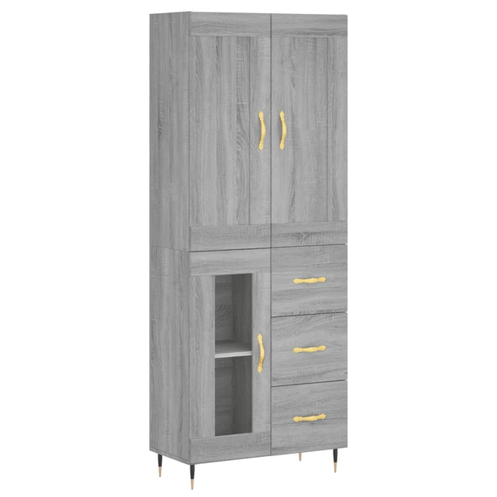 Vidaxl (Grey Sonoma, 1 Glass Door 3 Drawers) Highboard Sideboard Storage Cabinet Home Side Cabinet Engineered Wood
