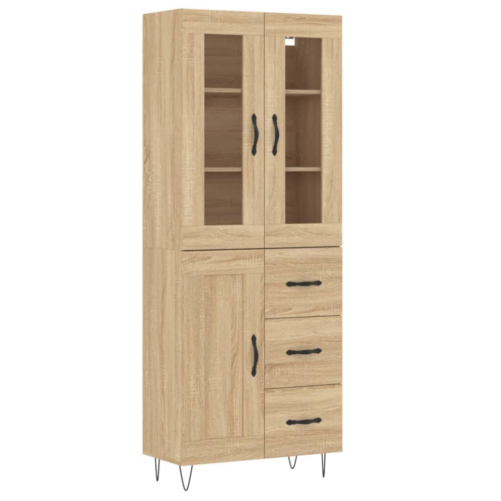 Vidaxl (Sonoma Oak, 1 Wood Door 3 Drawers) Highboard Sideboard Storage Cabinet Home Side Cabinet Engineered Wood