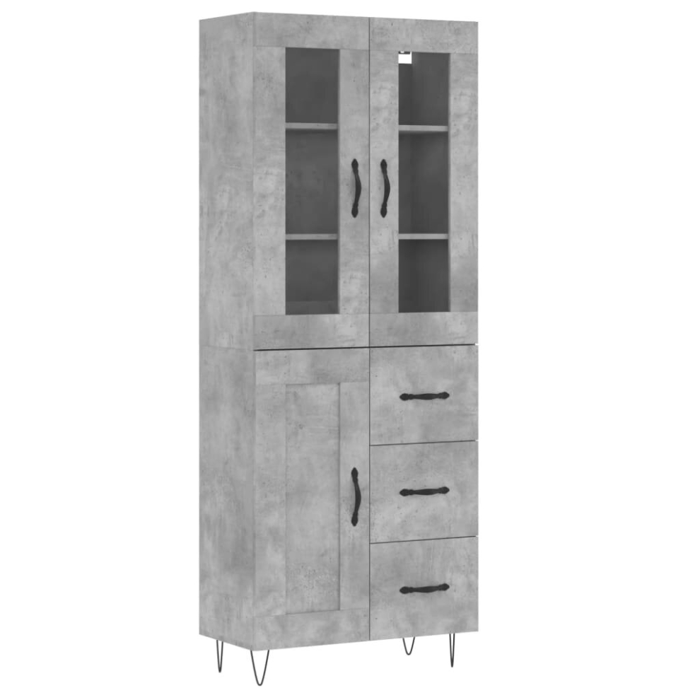 3 Door 3 Drawer Concrete Highboard - Size: 180 X 69.5 X 34Cm - Wilko Grey Vidaxl - Image 2