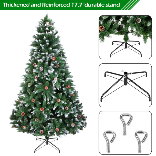 6FT 920 Branches Flocking Spray White Christmas Tree Plus Pine Cone Xmas Tree 1