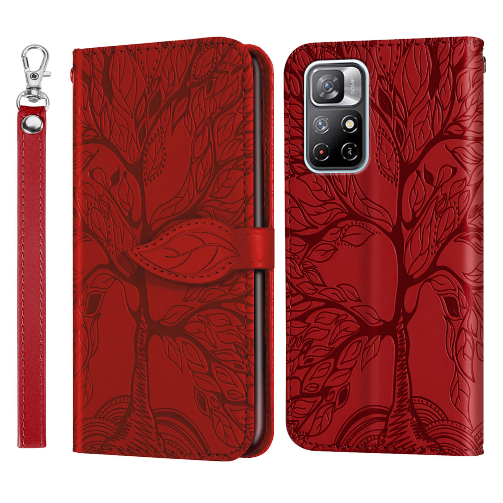 For Redmi Note11 5G Xiaomi /Poco M4 Pro 5G Wallet Case,2 Credit Card Slot ID Card Holder,PU Leather Flip Case with Strap - Red