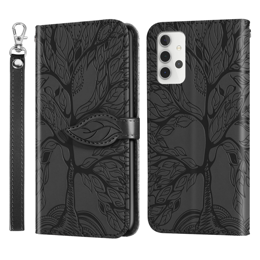 For Samsung Galaxy A32 5G Wallet Case,2 Credit Card Slot ID Card Holder,PU Leather Flip Case with Strap - Black