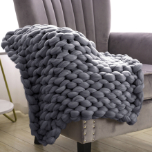 (Grey) Handwoven Chunky Knit Throw Blanket for Home Decor