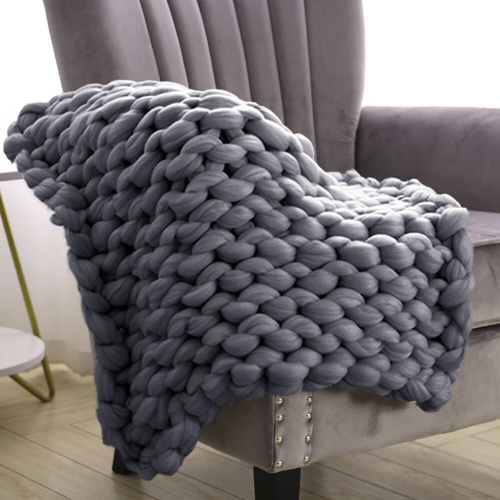 Living And Home (Grey) Handwoven Chunky Knit Throw Blanket for Home Decor