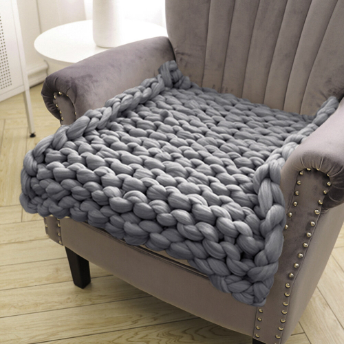 Living And Home (Grey) Handwoven Chunky Knit Throw Blanket for Home Decor 2