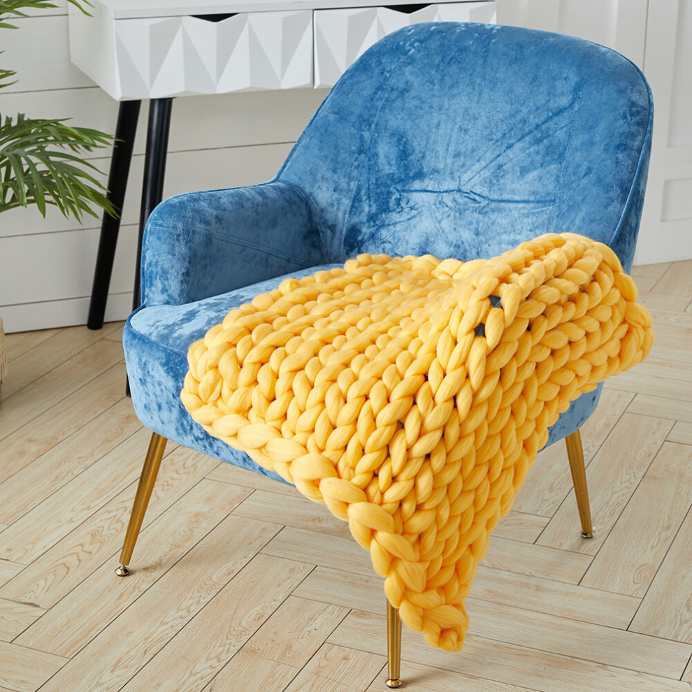 (Light Yellow) Handwoven Chunky Knit Throw Blanket for Home Decor