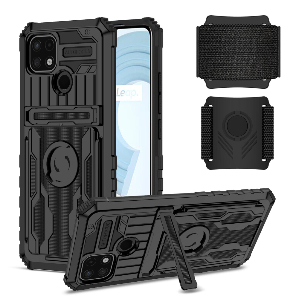 Rugged Dual-Layer Case With Stand & Wrist Strap For Oppo Realme C21/C21y/C25y - Shockproof Armor, Precise Cutouts 768611777772