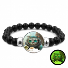 Luminous Cheshire Cat Bracelets for Men Beaded Elasticity Jewelry Glow In The Dark Snap Button Bracelet for Women Gift