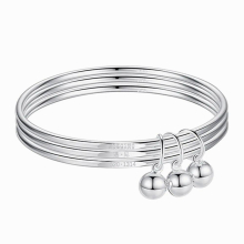 S925 Stamp Silver Bangles For Women Jewelry Girl Gift 3pcs Combination Kanji Bell Charm Bracelet FQL21429
