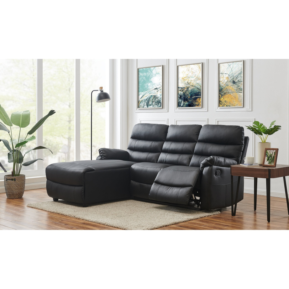 Carter Black Faux Leather 3 Seater Recliner Sofa With Left Hand Chaise