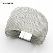 Stainless Steel Mesh Bangle Wide Metal Silver Mesh Bracelet Women Casual Bangle Bracelet 1 Piece