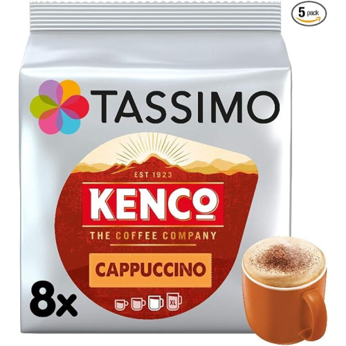 Tassimo Kenco Cappuccino Coffee Pods - 40 Drinks (5 x 8) Espresso with Velvety Milk Crema, Intellibrew