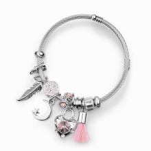 Silver Charm Bracelet & Bangle with Cotton Tassel Crystal Bead Heart Bracelets for Women Party Jewelry
