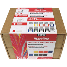 Pebeo Marbling Paint Collection Set 10x45ml Bottles for Card, Paper & Fabric Art (758495) - 9 Colours (incl. White) + Marbling Bath