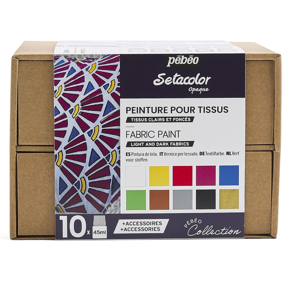Pebeo Setacolor Opaque Collection Set 10x 45ml Paints For Fabric Textiles 758481
