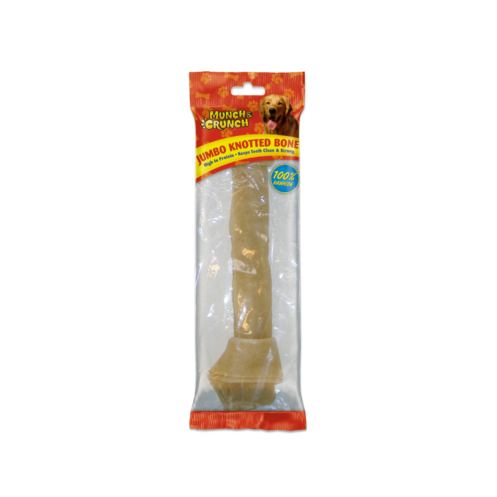 Munch & Crunch Jumbo Knotted Bone Natural 100% Rawhide High In Protein