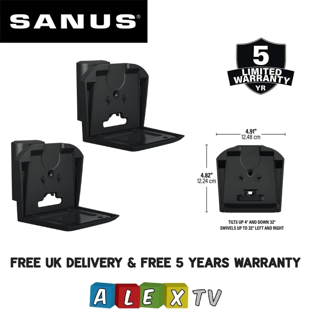 SANUS WSWME32 Adjustable Speaker Wall Mounts For Sonos Era 300 Black Pair