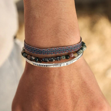 925 Silver-Plated Bohemian Natural Skull Stone Beads Friendship Bracelet Set - Men's Knot Rope Jewelry