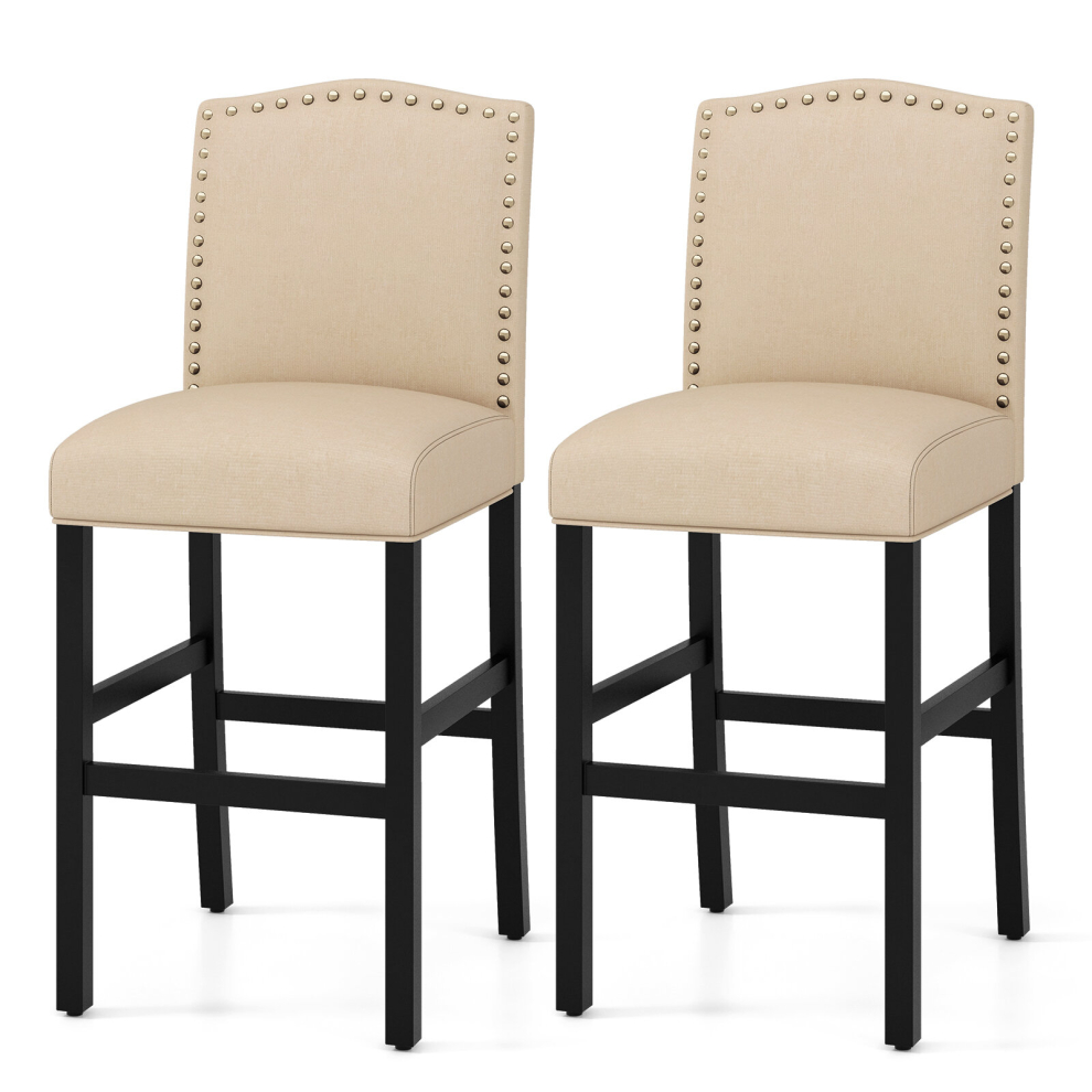 Set of 2 Bar Stools Wooden Counter Height Chair w/Footrest Upholstered