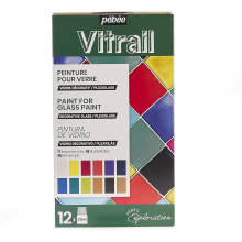 Pebeo Vitrail Stained Glass Paint 12 X 20ml Bottles Solvent Based Craft 757421