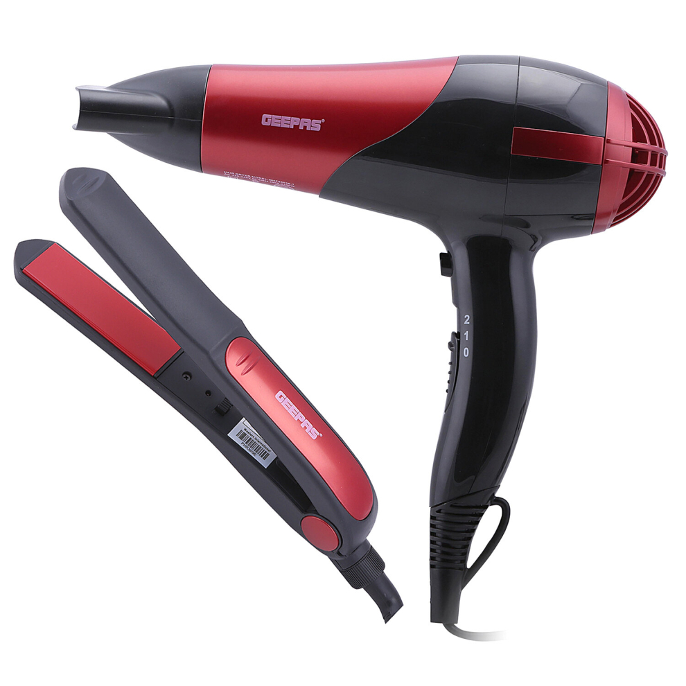 Geepas Hair Dryer and Hair Straightener Set Ceramic Plates Cool Shot