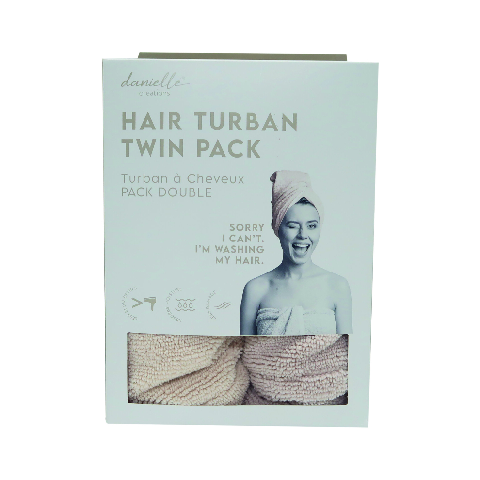Turban Hair Towel Reusable Microfiber Soft Twin Pack Gift Mink & Grey-image-OPC-PCWCRYJ-NEW
