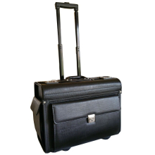 XL Leather Pilot Case Wheeled Laptop Trolley Flight Briefcase Bag Hand Luggage