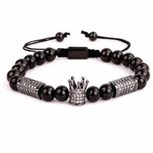 High Men Women Jewelry CZ Crown Charm Stainless Steel Beads Macrame Bracelet