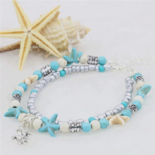 Shell Irregular Bracelet Foot Chain Sea Turquoises Star Turtle Pendant Beach Party Girl Gift 7.5inch M355