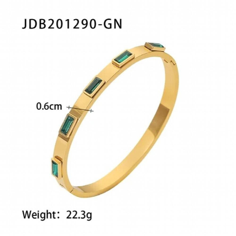 Youthway Green Cubic Zirconia Stainless Steel Bangle Non Adjustable Jewelry for Women Gift-image-OPC-PCWCXKF-NEW
